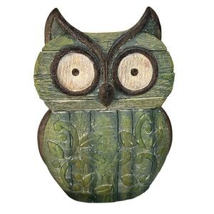 Faux wood carved green owl garden art figurine‎